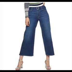 Nine West Wide Leg Belted Denim Blue